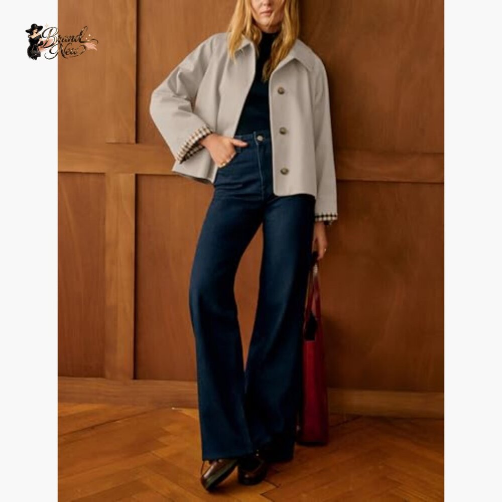 Lightweight Polyester Trench Jacket With Plaid Li… - image 3